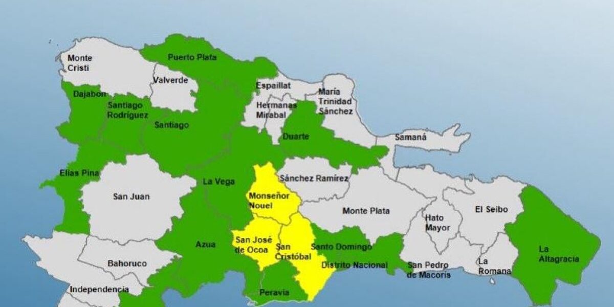 Mapa mostrando alertas por lluvias en RD del COE