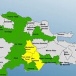 Mapa mostrando alertas por lluvias en RD del COE